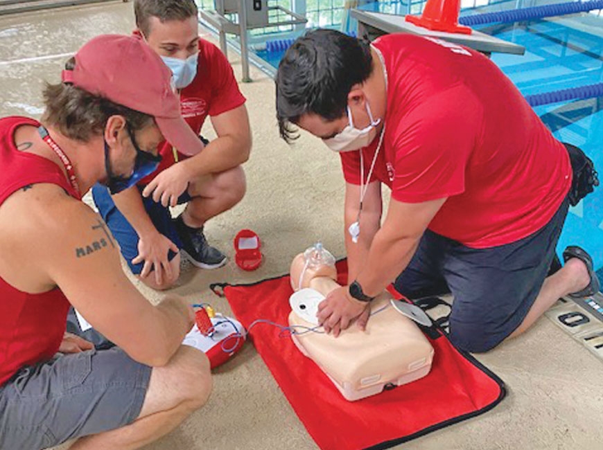 Lead Lifeguard Brandon Anderson and fulltime lifeguard Ben Williams complete their requirements to become lifeguard instructors. Donated photo