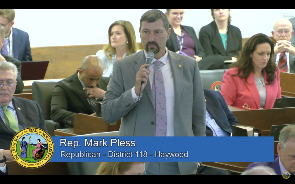 Rep. Mark Pless (R-Haywood) speaks on the floor of the North Carolina General Assembly on Feb. 15. 