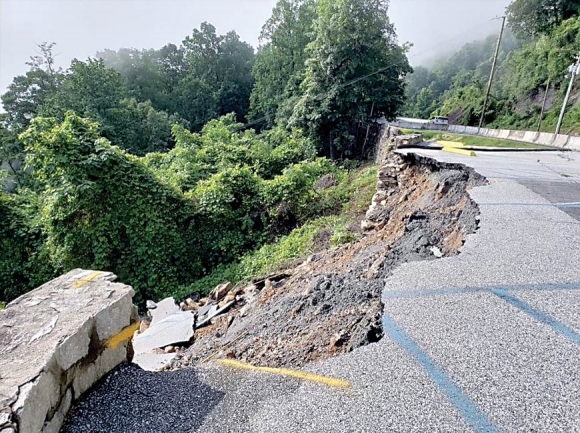 Heavy rains caused this retaining wall along the upper parking lot to crumble. Donated photo
