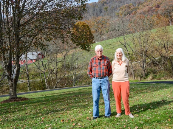 Joe and Sue Morrow live at the bottom of the mountain they recently gave for Haywood Community College’s use as a teaching forest. Holly Kays photo