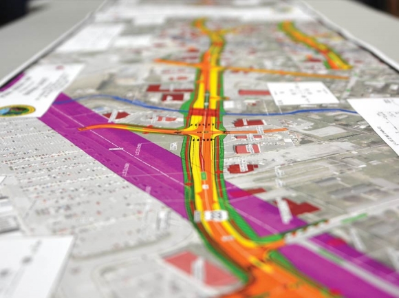 Printed maps provided by NCDOT at a public presentation Aug. 9 show big changes to Waynesville&#039;s South Main Street. 