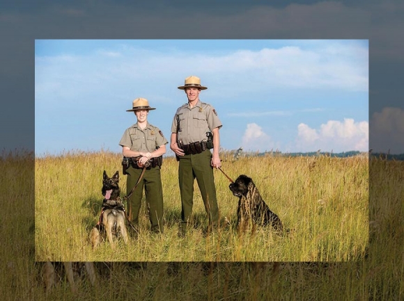 Liz Hall, Travis Hall and their two dogs. NPS photo