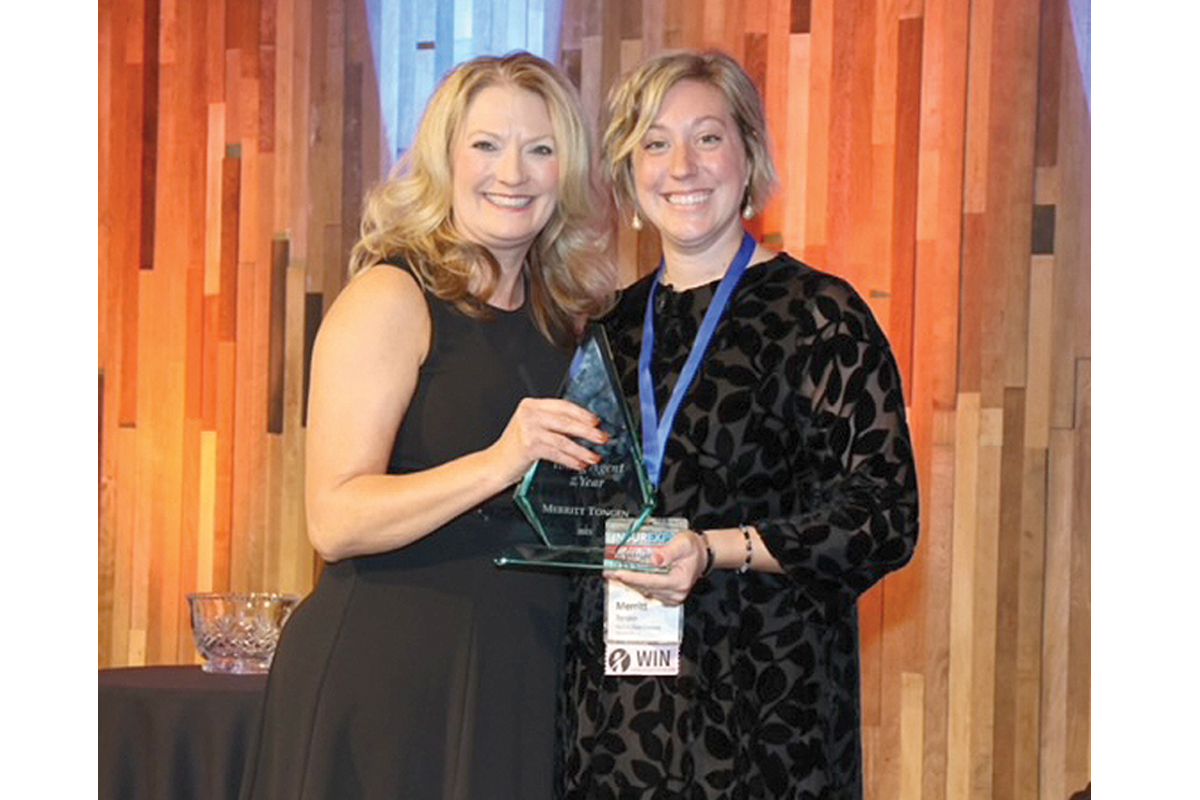 Kathleen “Merritt” Tongen (right) of Waynesville was named by the Independent Insurance Agents of North Carolina as the Young Agent of the Year. Donated photo  