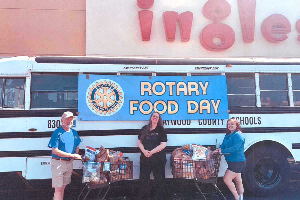 Members of the three rotary clubs in Haywood County partnered with Ingles and Haywood Schools Foundation to collect nonperishable goods for food-insecure children. Donated photo