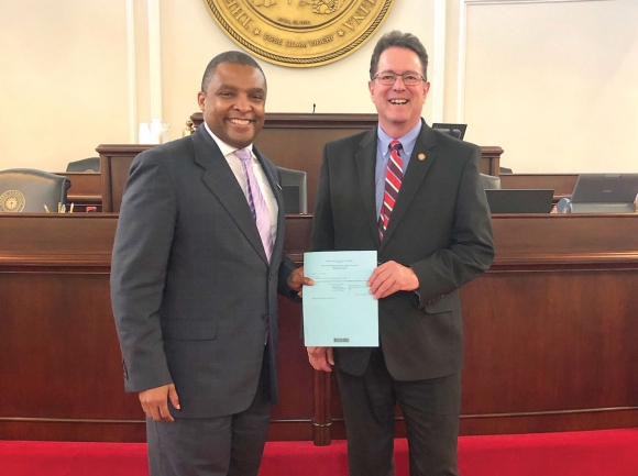 Sen. Kevin Corbin, R-Franklin (right), stands with Sen. Don Davis, D-Greene, in Raleigh. Donated photo