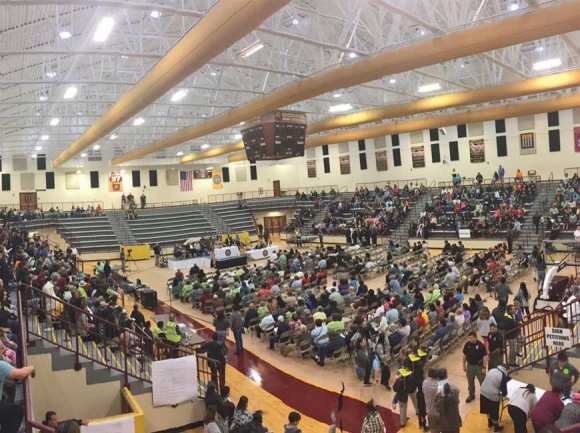 Tribal members crowd the Cherokee Central Schools auditorium during a Grand Council held April 18, 2017. Holly Kays photo