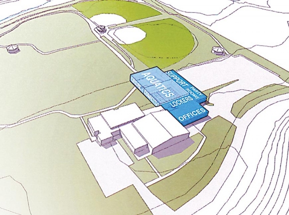 The concept would place a new aquatics facility to the north of the existing Cullowhee Recreation Center. Clark Nexser rendering
