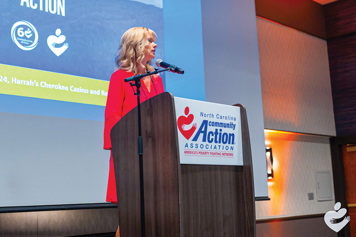 Mountain Projects Executive Director Patsy Davis speaks to the crowd at the NCCAA conference. Donated photo