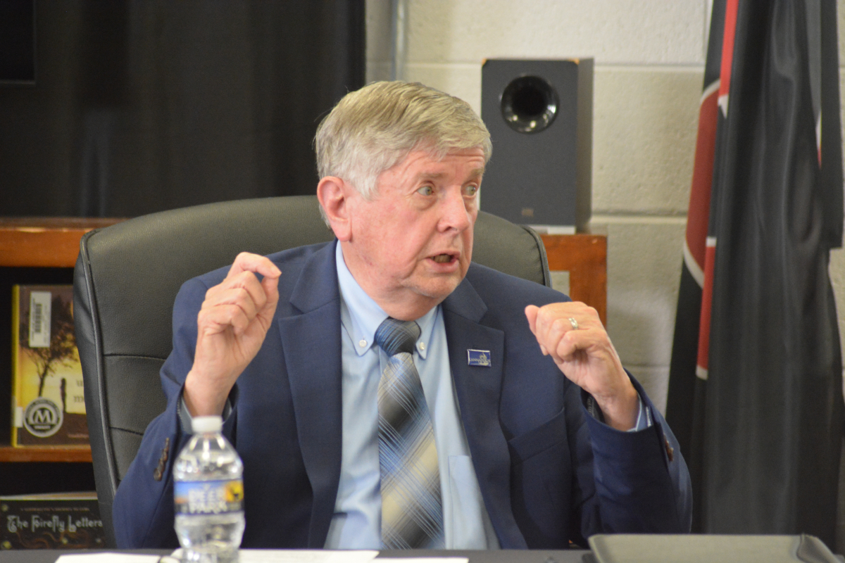 Kannapolis Mayor Darryl Hinnant speaks at a town hall held at Pisgah High School on June 1. 