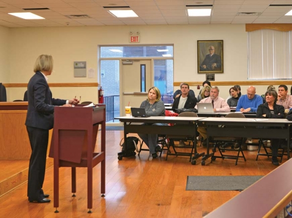 HCS Superintendent Dr. Anne Garrett addresses the school board in January, 2016. File photo