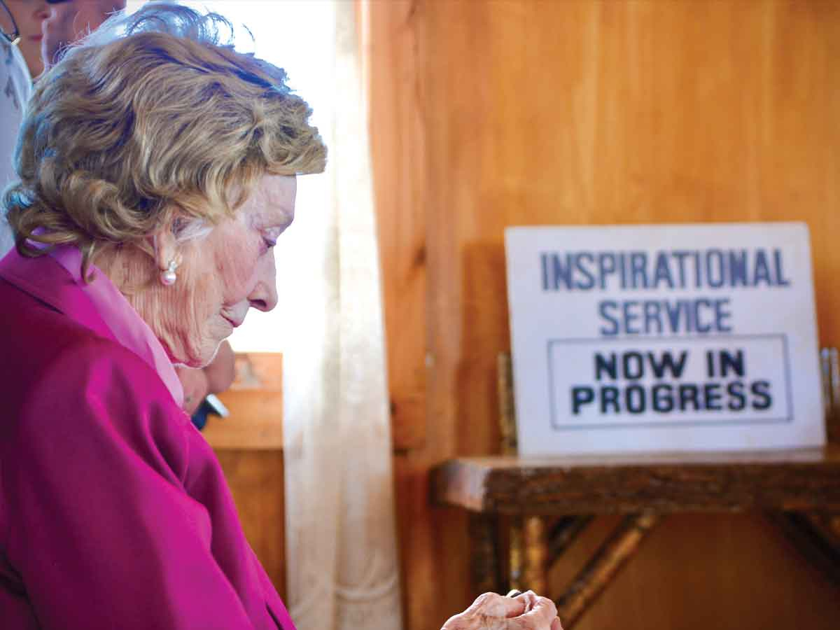 Seen here in the small church at Ghost Town in 2021, Alaska Presley held out hope that she would live to see the park rejuvenated again. Cory Vaillancourt photo