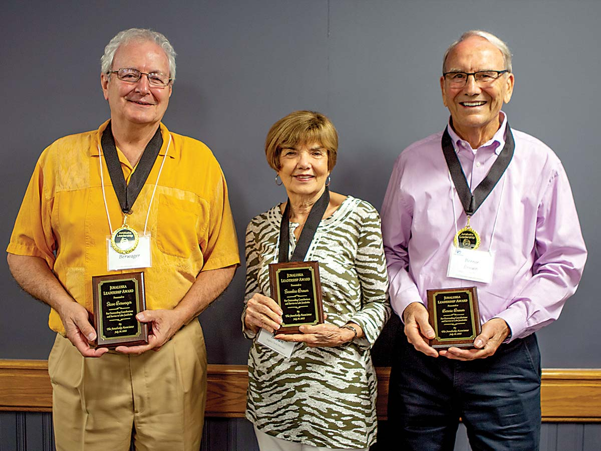 Steve Berwager (from left), Snookie Brown and Bernie Brown all received the Junaluska Leadership Award.