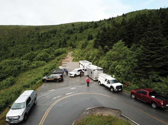 Haywood County response teams set up a station at the Ivestor Gap Trailhead. Haywood County Emergency Management photo