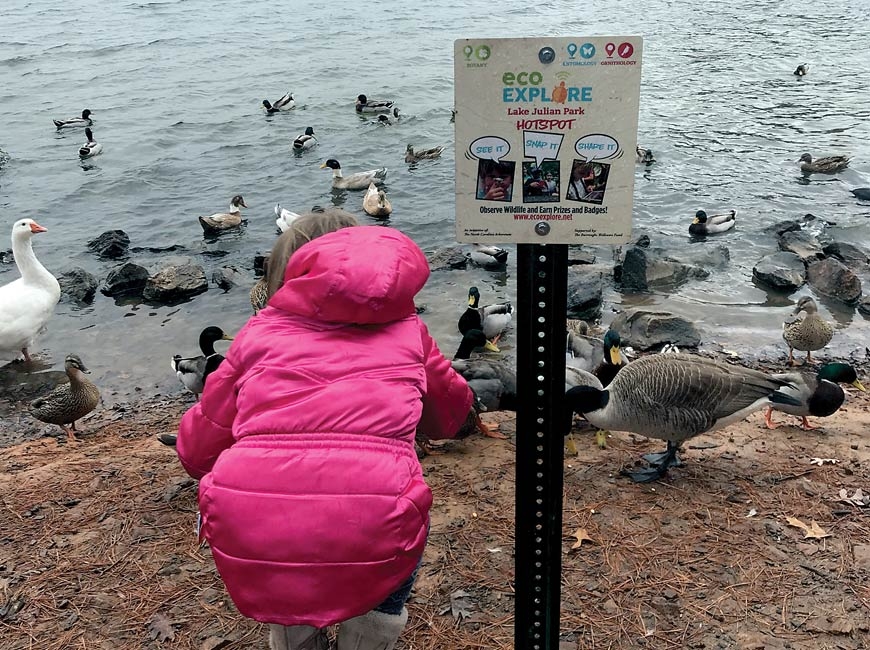 A young explorer works on her Duck Badge. N.C. Arobetum photo