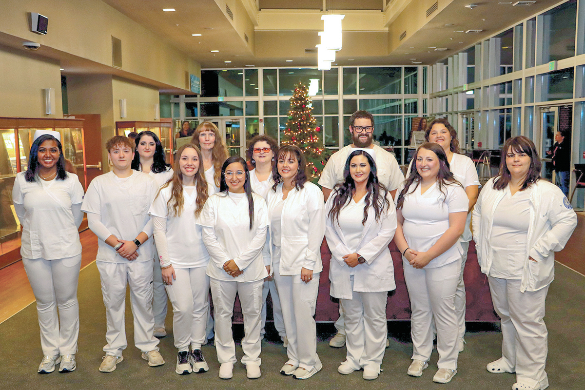 Graduates of SCC’s first Practical Nursing class are pictured: Front row, from left: Jasmine Santana, Seth Campbell, Madison Johnson, Daisy Garcia, Sydney Harris, Rachel Mayol, Hannah Clark and Maggie Jones; Back row, from left: Keilah Sainz, Donna Geiger, Stephanie Mathis, Luke Millsaps and Kelcye Crisp. SCC photo