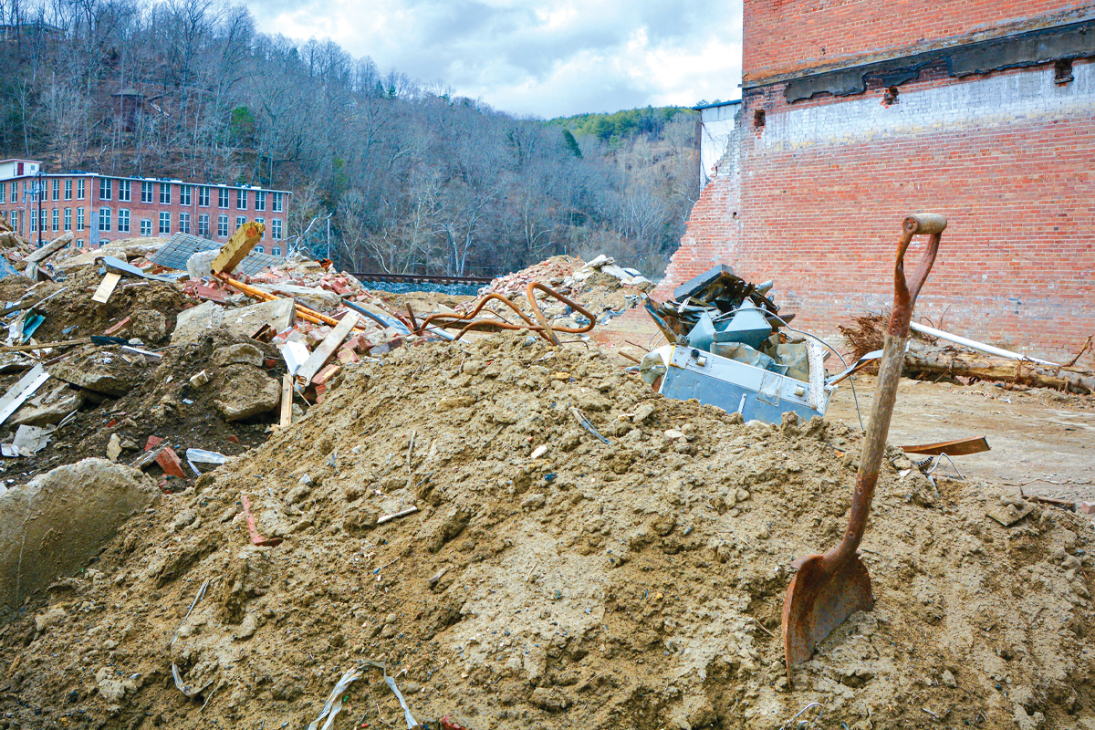 Portions of Marshall’s riverside downtown were reduced to rubble, and remain so nearly five months later. Cory Vaillancourt photo