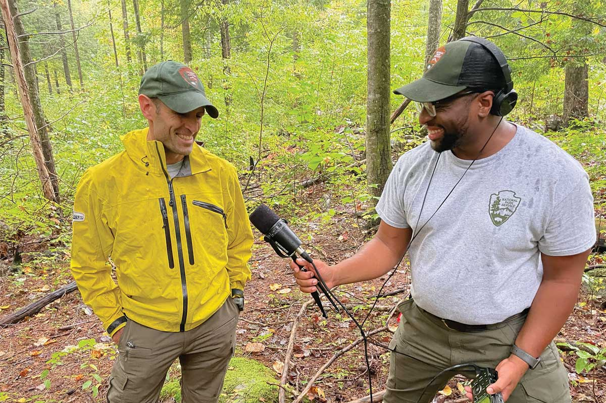 Antoine Fletcher interviews botanist Joshua Albritton for an episode about sochan. NPS photo 