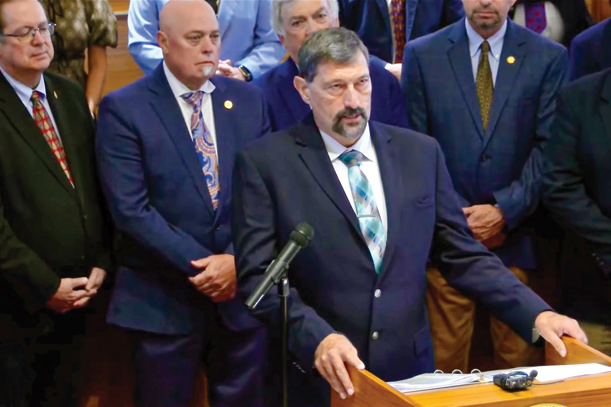 Rep. Mark Pless (R-Haywood) speaks during an Oct. 9 press conference at the North Carolina General Assembly. NCGA photo