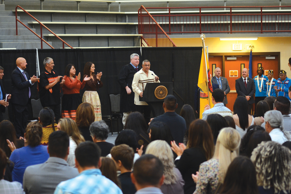 Principal Chief Michell Hicks addresses the hundreds of people who attended his inauguration Oct. 2. Holly Kays photo