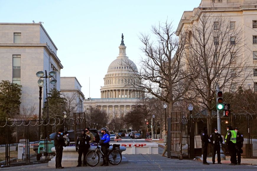 Capitol police guard a checkpoint just south of the Capitol dome in Washington, D.C. on Jan. 18. 