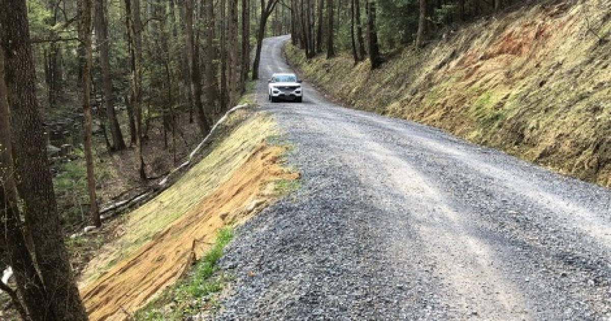 Landslide repairs have been completed on the beginning of Greenbrier Road. NPS photo