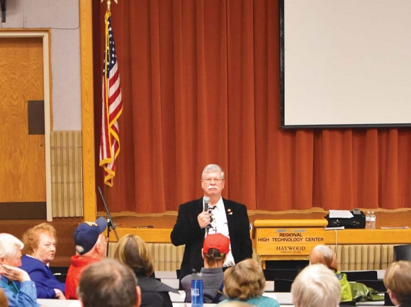 Rep. Mike Clampitt, R-Bryson City, listens to a question at a recent town hall. Cory Vaillancourt photo