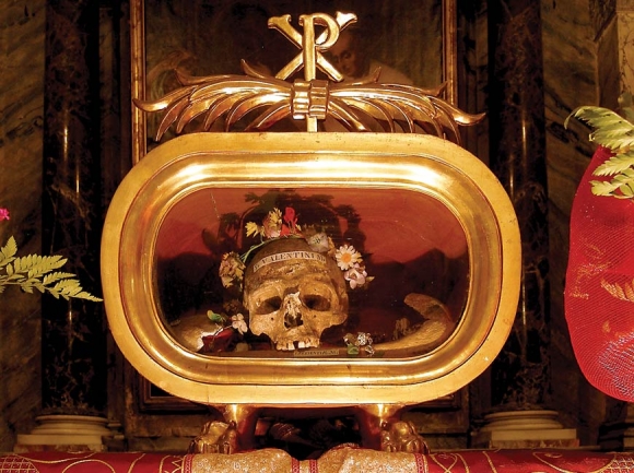 Relic of St. Valentine in the church of Santa Maria in Cosmedin, Rome. wikipedia