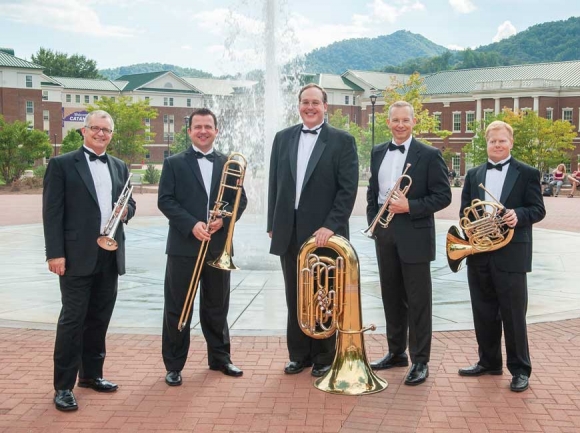 Smoky Mountain Brass Quintet, 2014: P. Bradley Ulrich (trumpet), Zsolt Szabo (trombone), Mike Schallock (tuba), David Ginn (trumpet) and Travis Bennett (horn). 