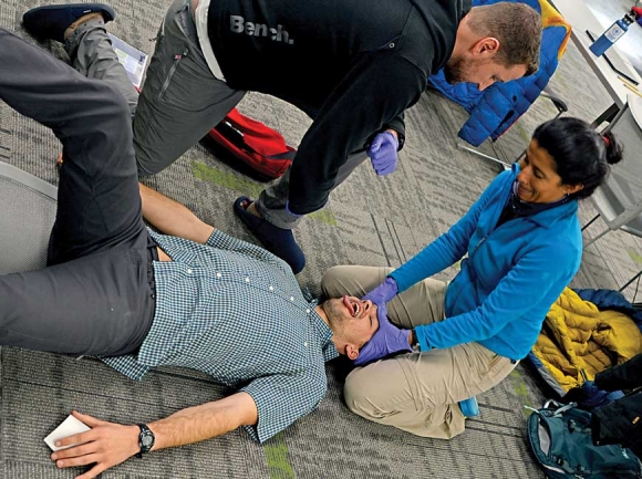 EMT students run a scenario during a class at Landmark Learning. Holly Kays photo 