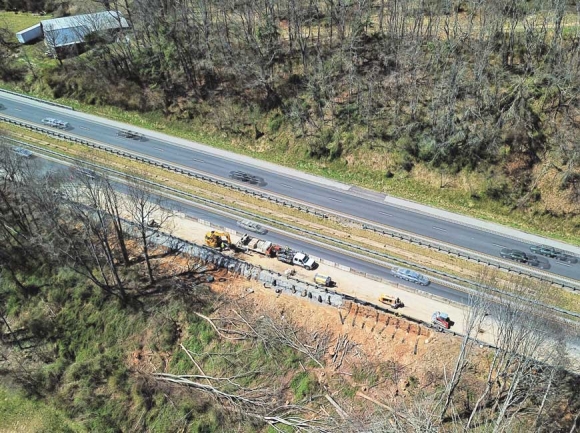 An aerial photo shows a landslide in Waynesville just off U.S. 74. A Shot Above WNC photo