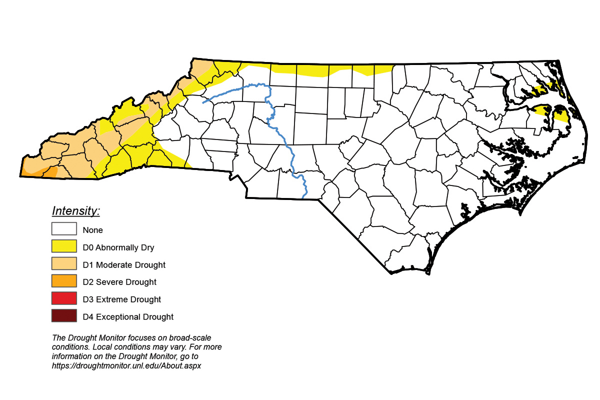 The latest drought map, based on observations through 8 a.m. Jan. 9, shows a significant improvement in drought conditions. N.C Drought Management Advisory Council map
