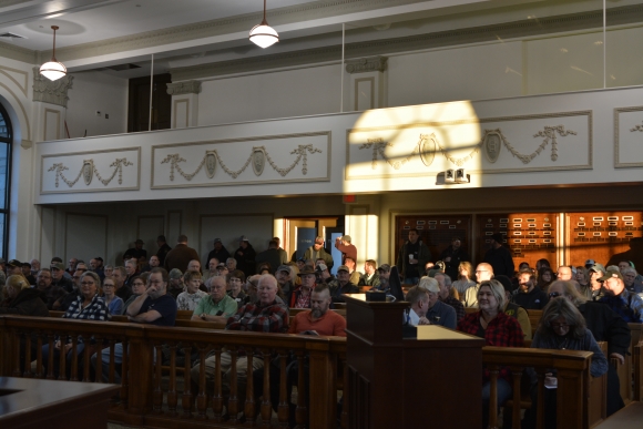 The Historic Haywood Courthouse fills up prior to the Jan. 21 meeting. 