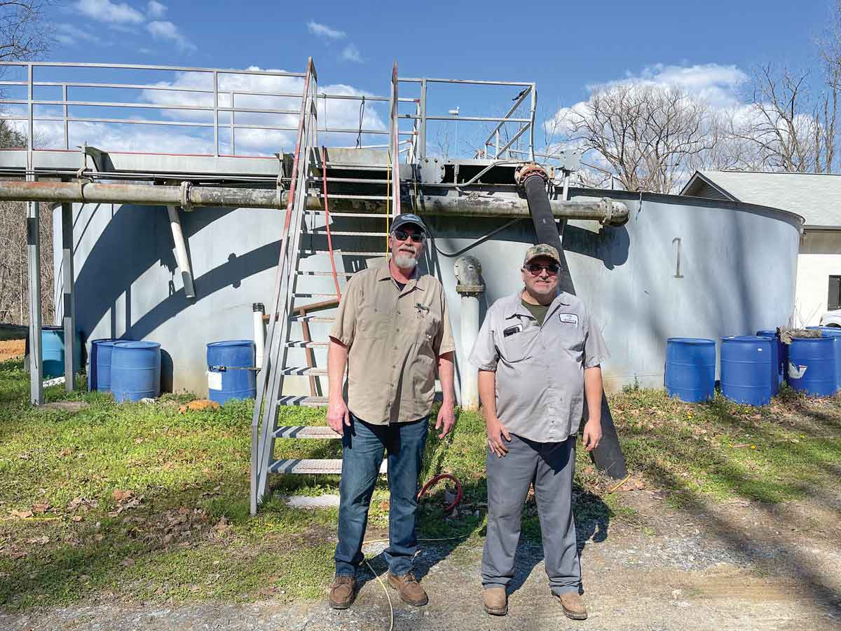 Mark Teague, left, and Greg Passmore, right, are as familiar with the operation of Bryson City’s wastewater treatment plant as anyone. Kyle Perrotti photo