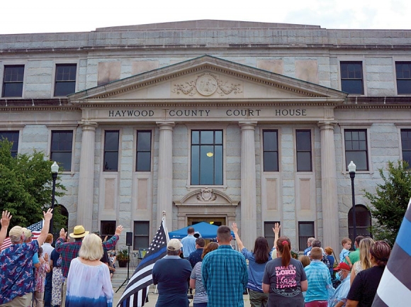 Supporters of law enforcement gather before the Historic Haywood Courthouse on June 27. Cory Vaillancourt photo